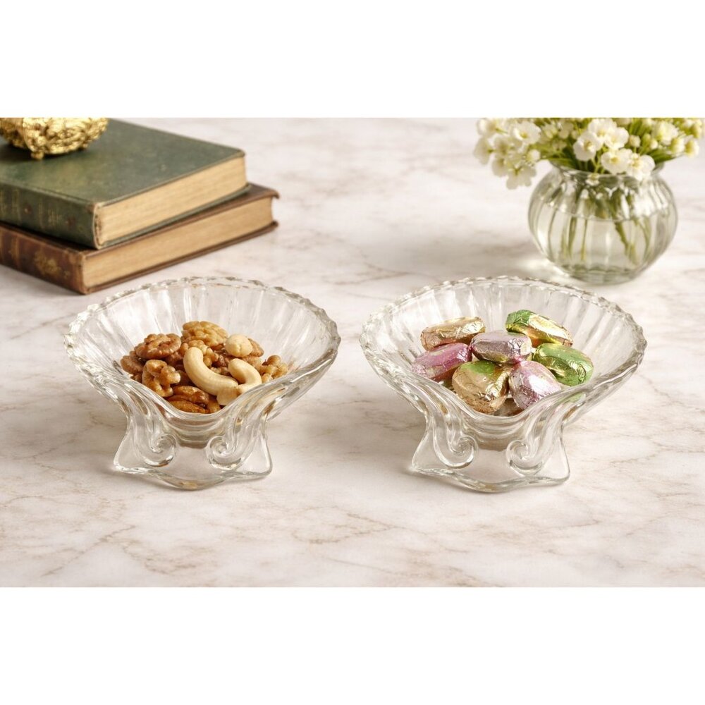 Antique ETG Mark Shell Dishes Pair Indiana Tumbler & Goblet Co Clear Pressed Gla - Picture 5 of 5